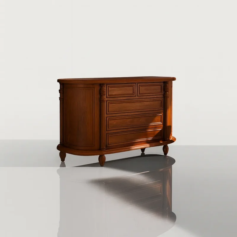 Classic Wooden Dresser With Drawers And Curved Design