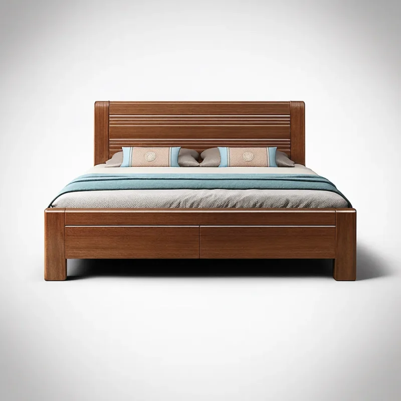 Contemporary Rubberwood Bed Frame With Storage