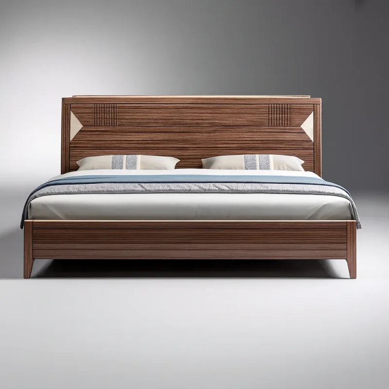 Modern Wooden Bed With Decorative Headboard Design