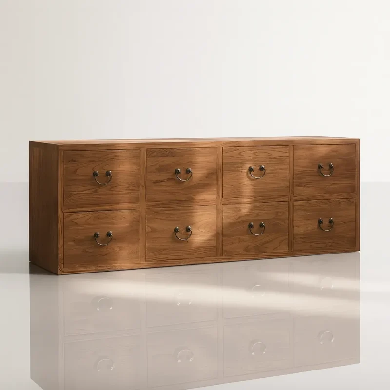 Rustic Wooden Sideboard Cabinet Drawers And Metal Handles
