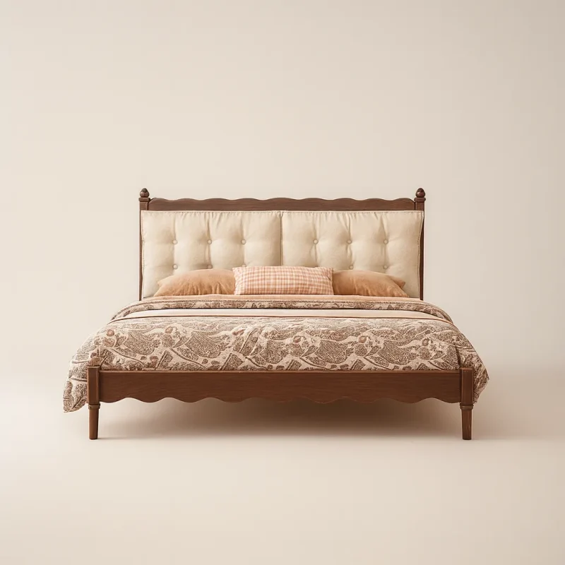 Traditional Wooden Platform Bed With Upholstered Headboard