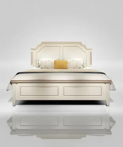 Classic Wooden Bed With Decorative Headboard In White Finish
