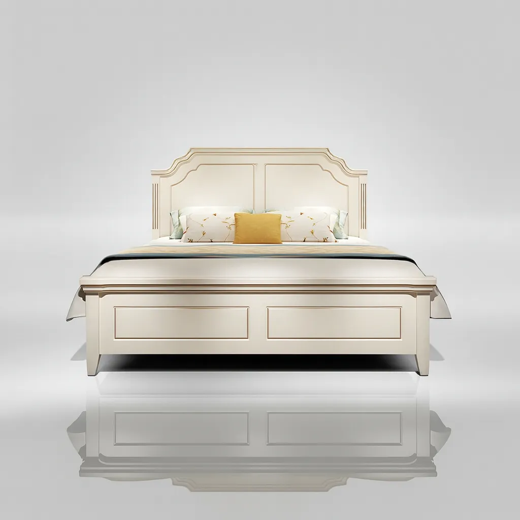 Classic Wooden Bed With Decorative Headboard In White Finish - Image 4