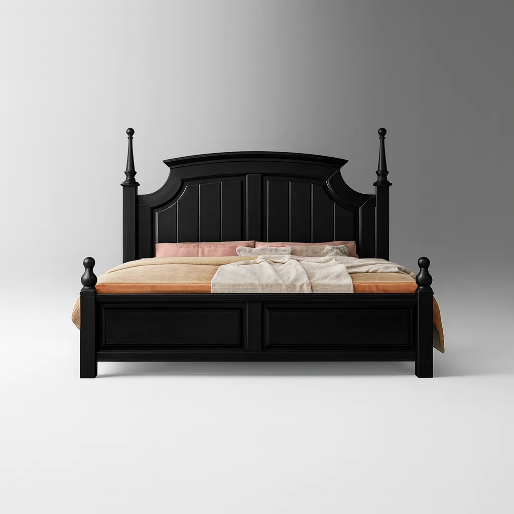 Classic Wooden Bed With Tall Decorative Headboard In Black Finish - Image 5