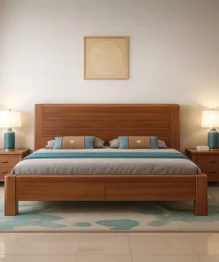 Contemporary Rubberwood Bed Frame With Storage