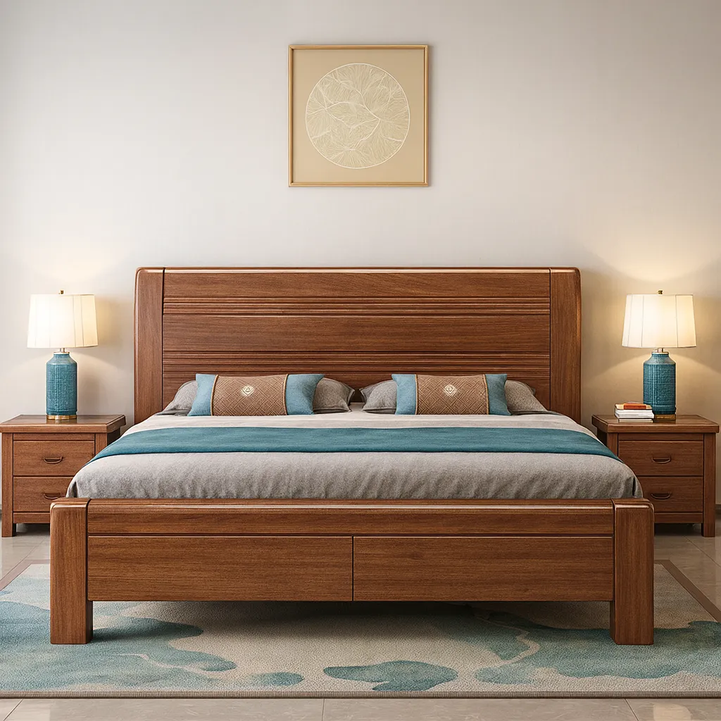 Contemporary Rubberwood Bed Frame With Storage