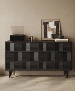 Modern Black Wooden Sideboard Cabinet With 3D Geometric Drawer Design