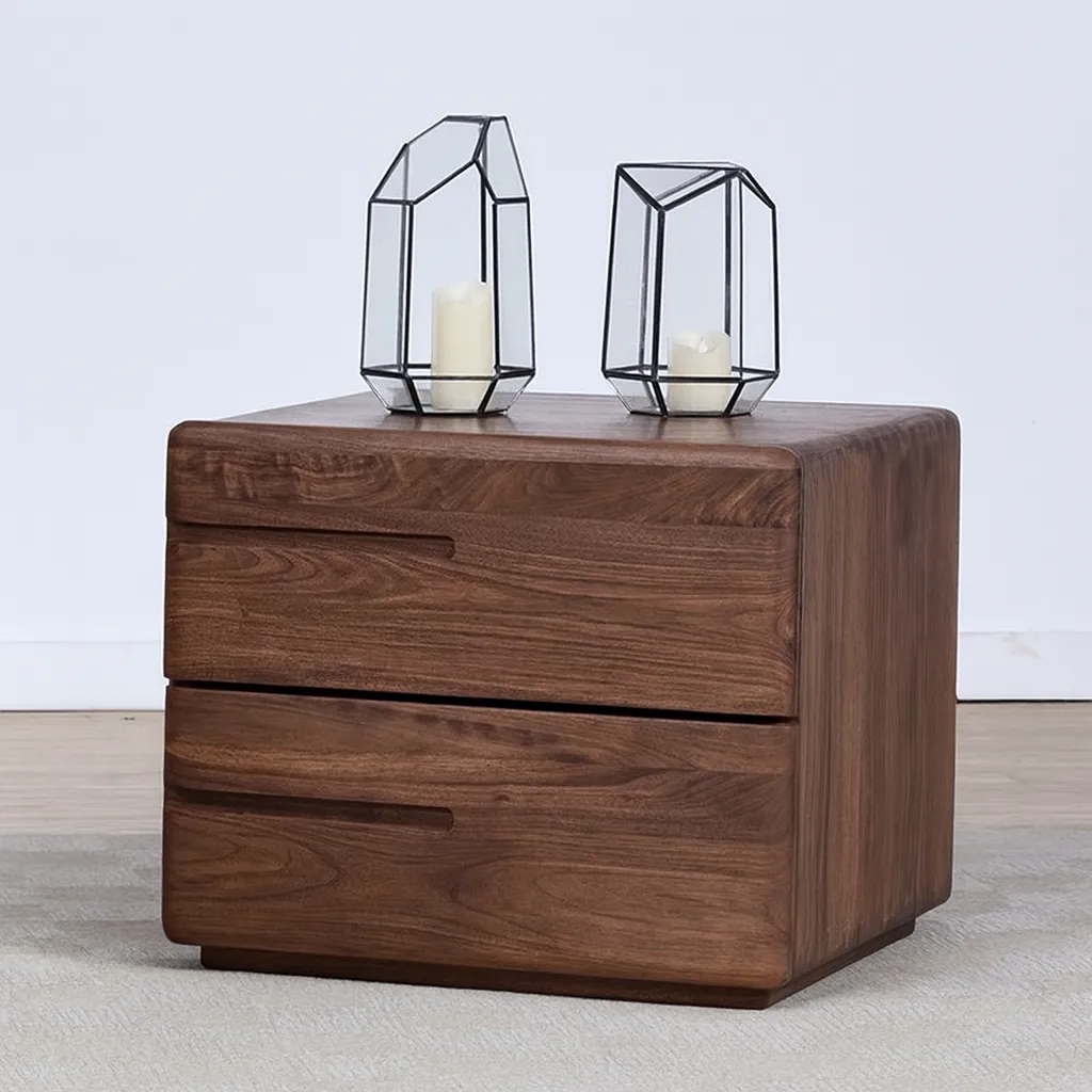 Modern Solid Wood Nightstand With Two Drawers - Image 2