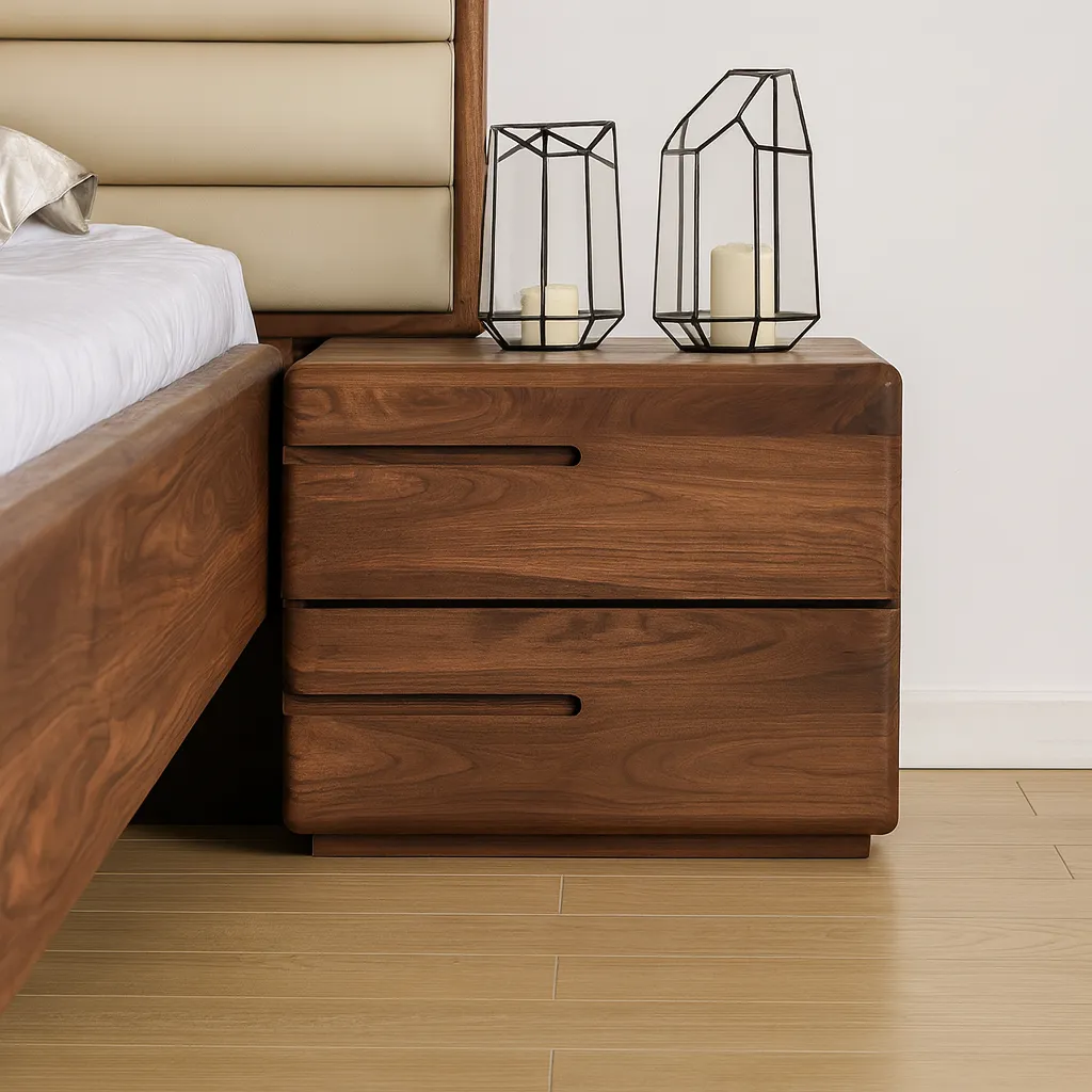 Modern Solid Wood Nightstand With Two Drawers