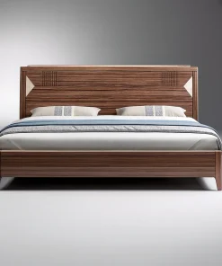 Modern Wooden Bed With Decorative Headboard Design