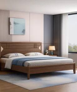 Modern Wooden Bed With Decorative Headboard Design