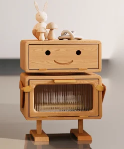 Modern Wooden Kids Nightstand With Smile Design And Storage