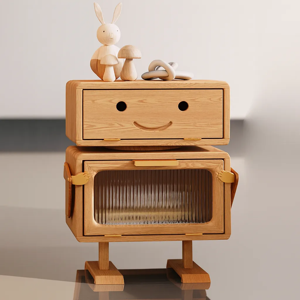 Modern Wooden Kids Nightstand With Smile Design And Storage - Image 4