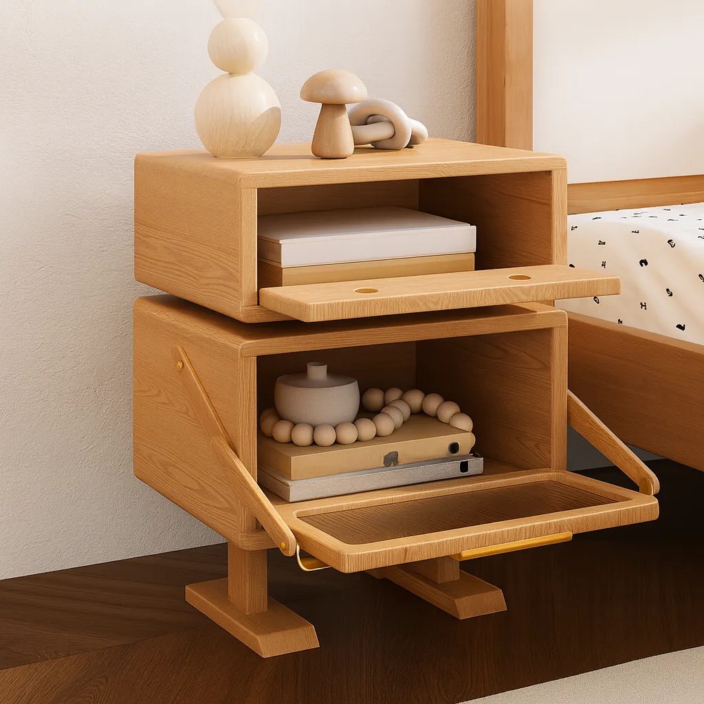 Modern Wooden Kids Nightstand With Smile Design And Storage - Image 3