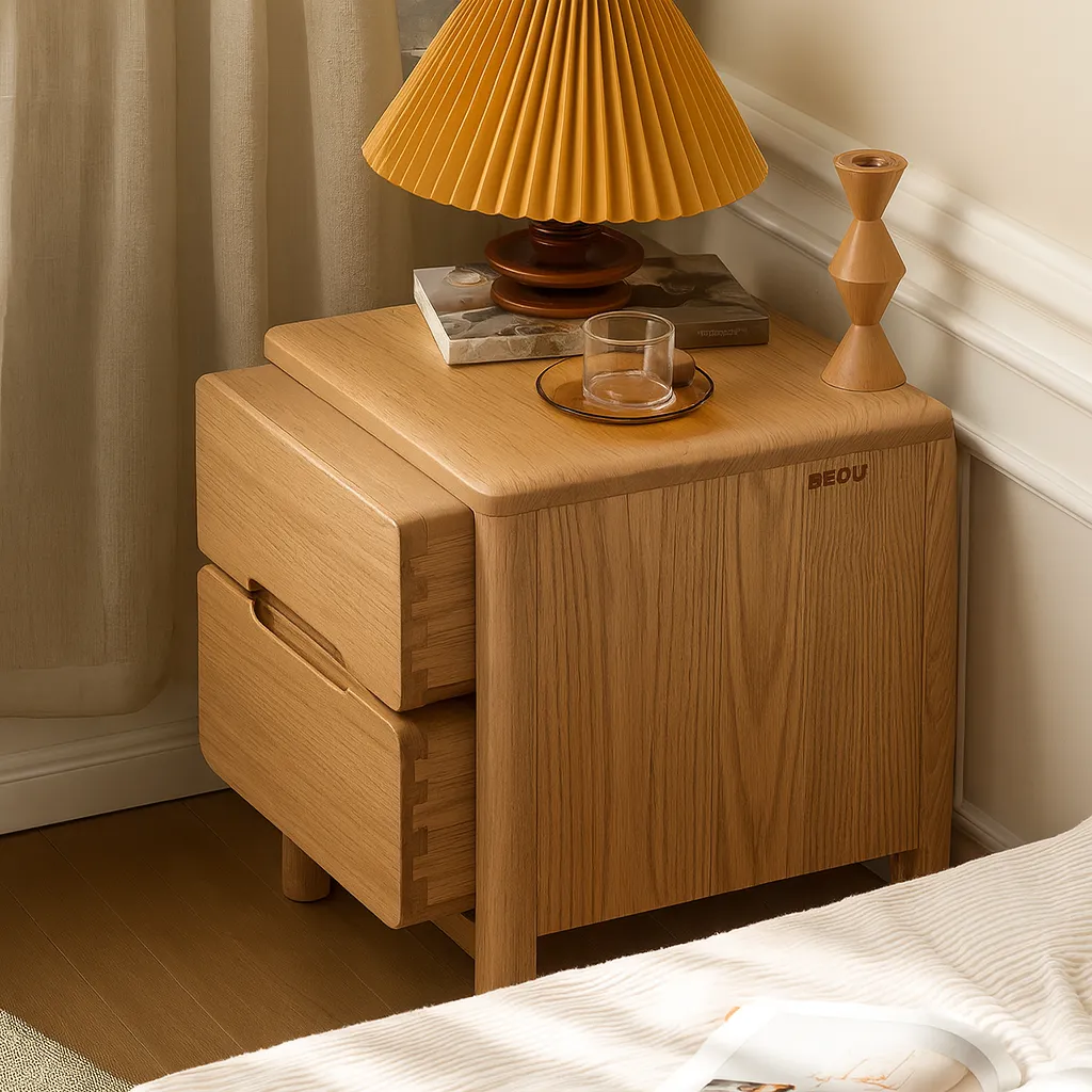 Modern Wooden Nightstand With Drawers - Image 3