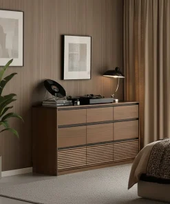 Modern Wooden Sideboard Cabinet With Grooved Doors And Drawers