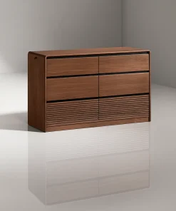 Modern Wooden Sideboard Cabinet With Grooved Doors And Drawers