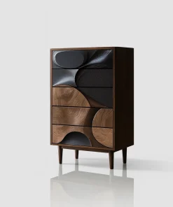 Modern Wooden Tall Dresser With Drawers And Artistic 3D Carved Design