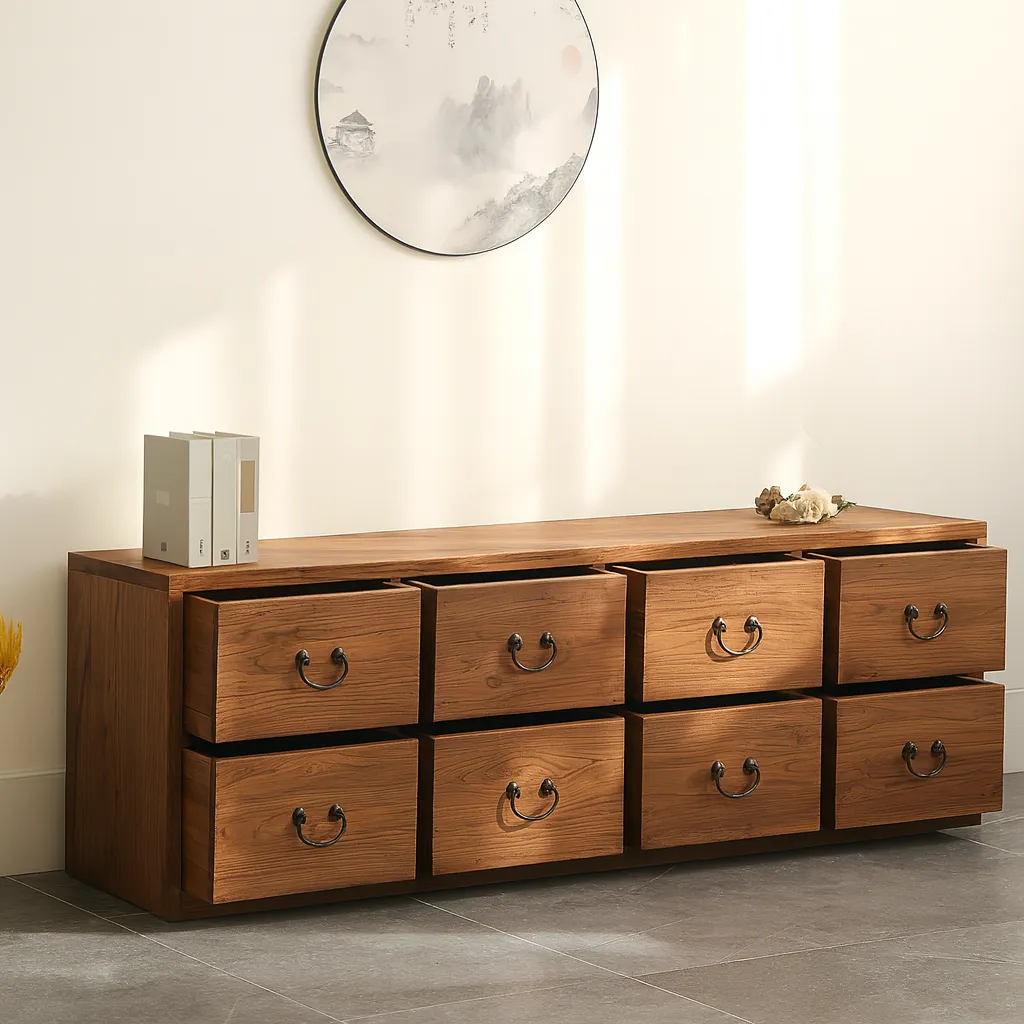 Rustic Wooden Sideboard Cabinet Drawers And Metal Handles
