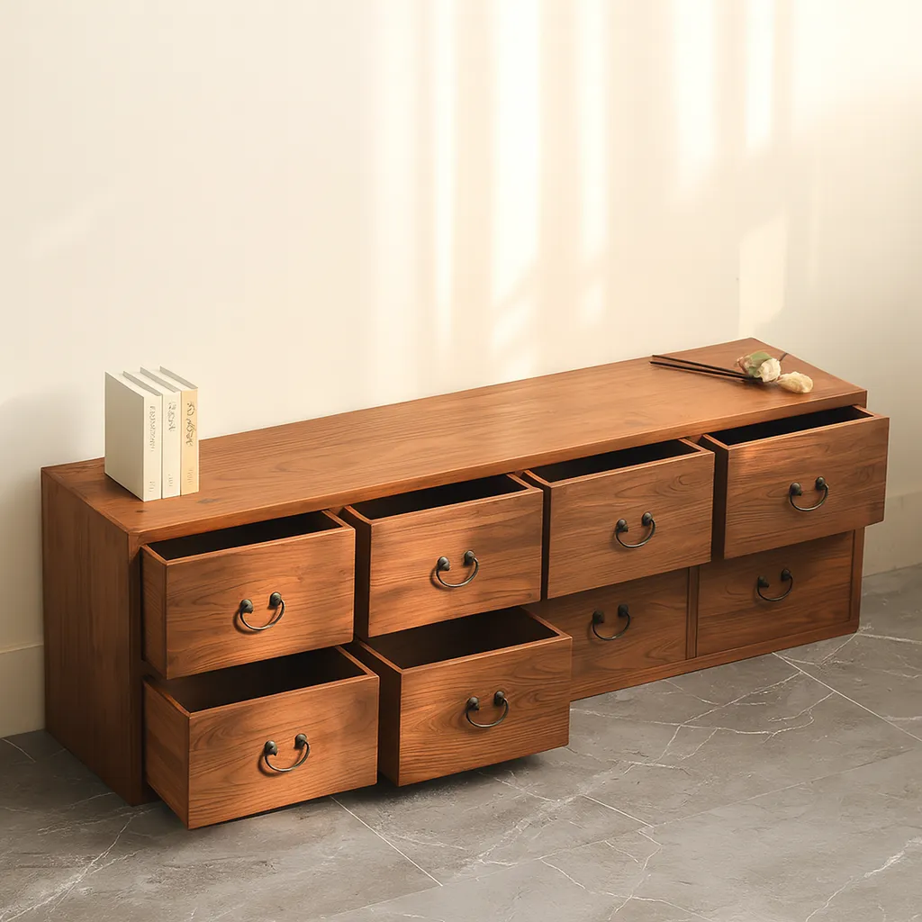 Rustic Wooden Sideboard Cabinet Drawers And Metal Handles - Image 2