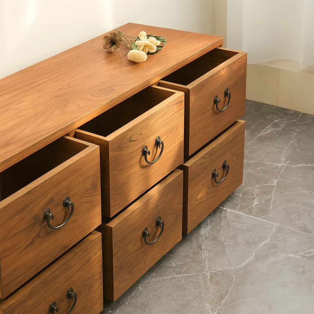 Rustic Wooden Sideboard Cabinet Drawers And Metal Handles - Image 3