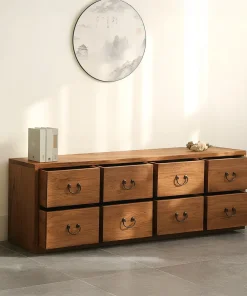 Low Wooden Storage Dresser With Drawers