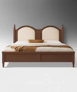 Traditional Wooden Bed Frame With Upholstered Headboard