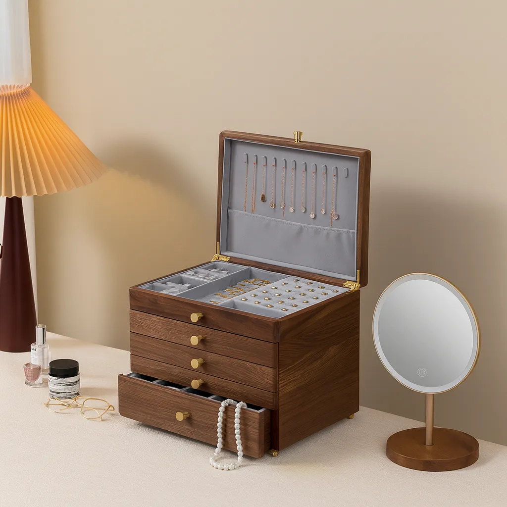 Traditional Wooden Jewelry Cabinet With Drawers - Image 4