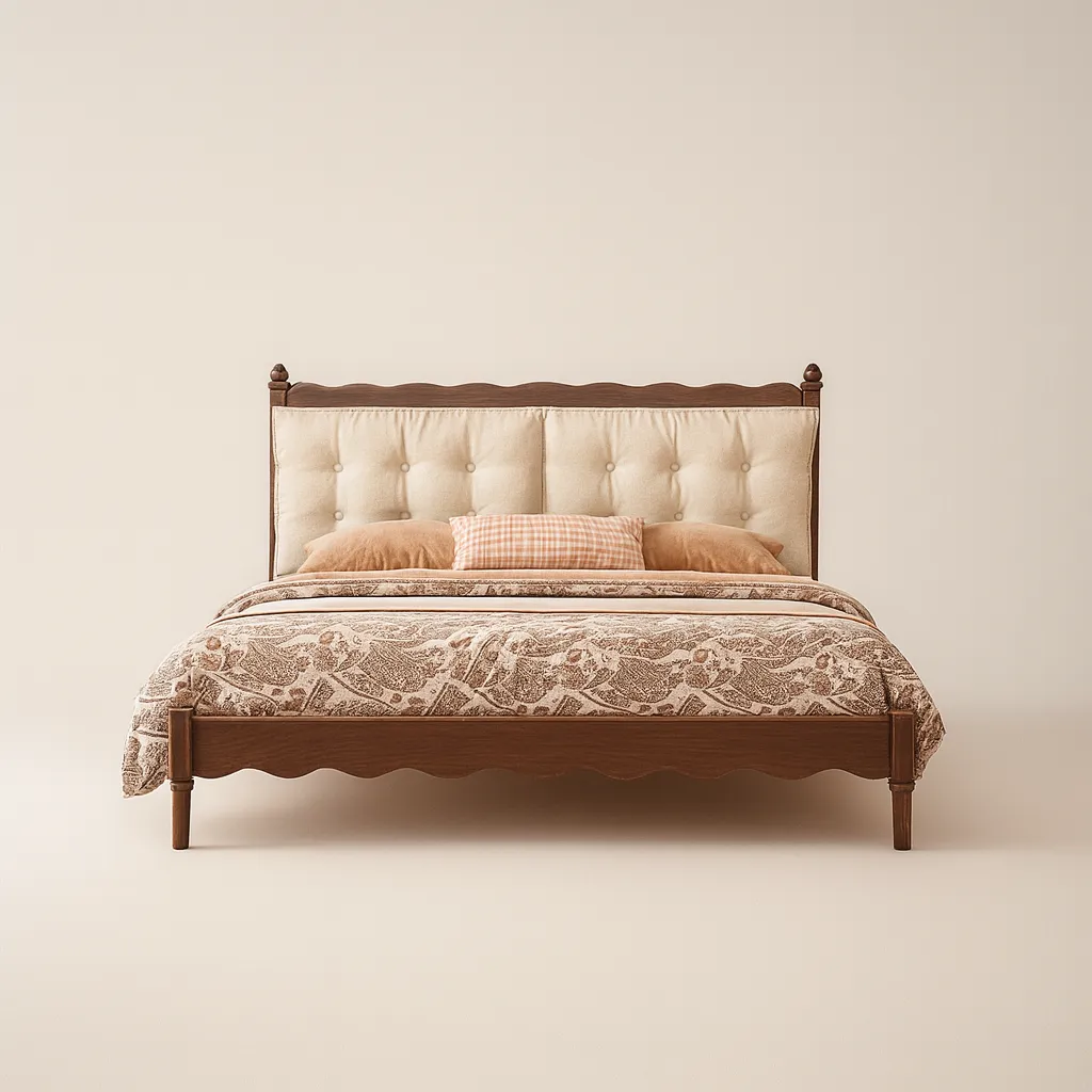 Traditional Wooden Platform Bed With Upholstered Headboard - Image 3