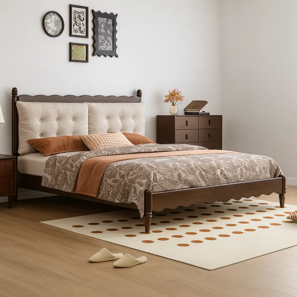 Traditional Wooden Platform Bed With Upholstered Headboard - Image 2